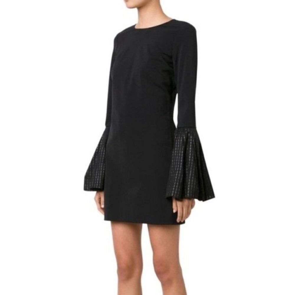 Haney Black Ruflle Bell Sleeved Cocktail Dress